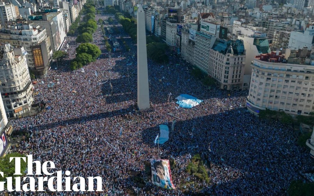 Drone captures sea of fans celebrating in Buenos Aires after Argentina’s World Cup win – video