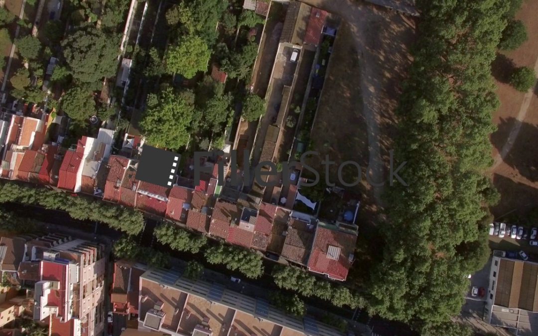 Aerial view of roofs of buildings, Barcelona, Spain