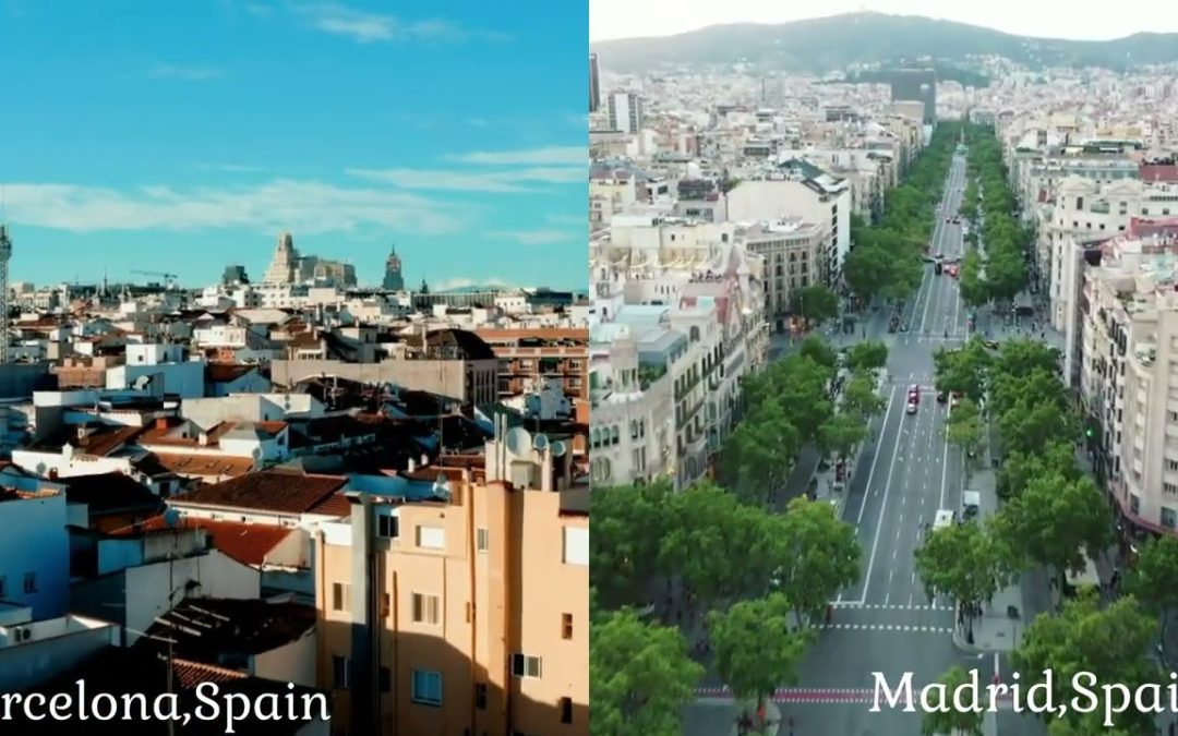SPAIN Barcelona and Madrid bird’s eye view Comparison