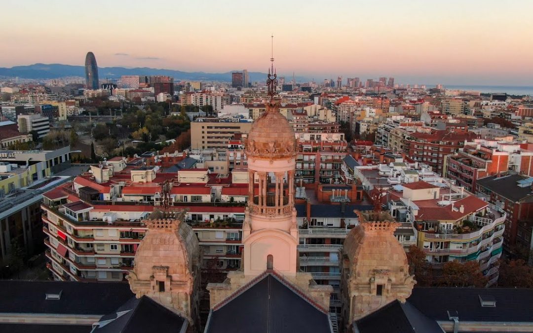 Aerial view of the beautiful city of Barcelona | (4K)